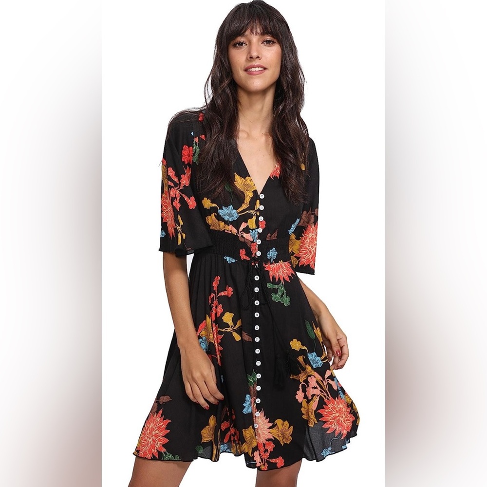 Women's Vintage Boho Button Up Split Floral Print Flowy
Party Dress size L
